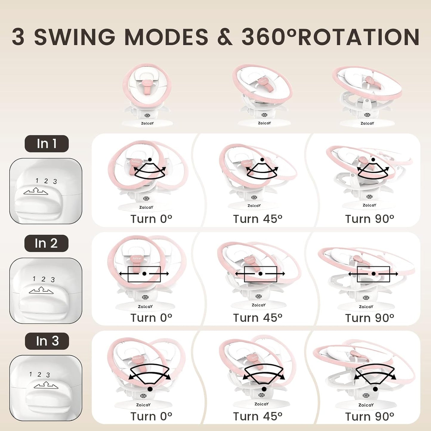 Zoicay 3-in-1 Baby Swing TY666B-Pink