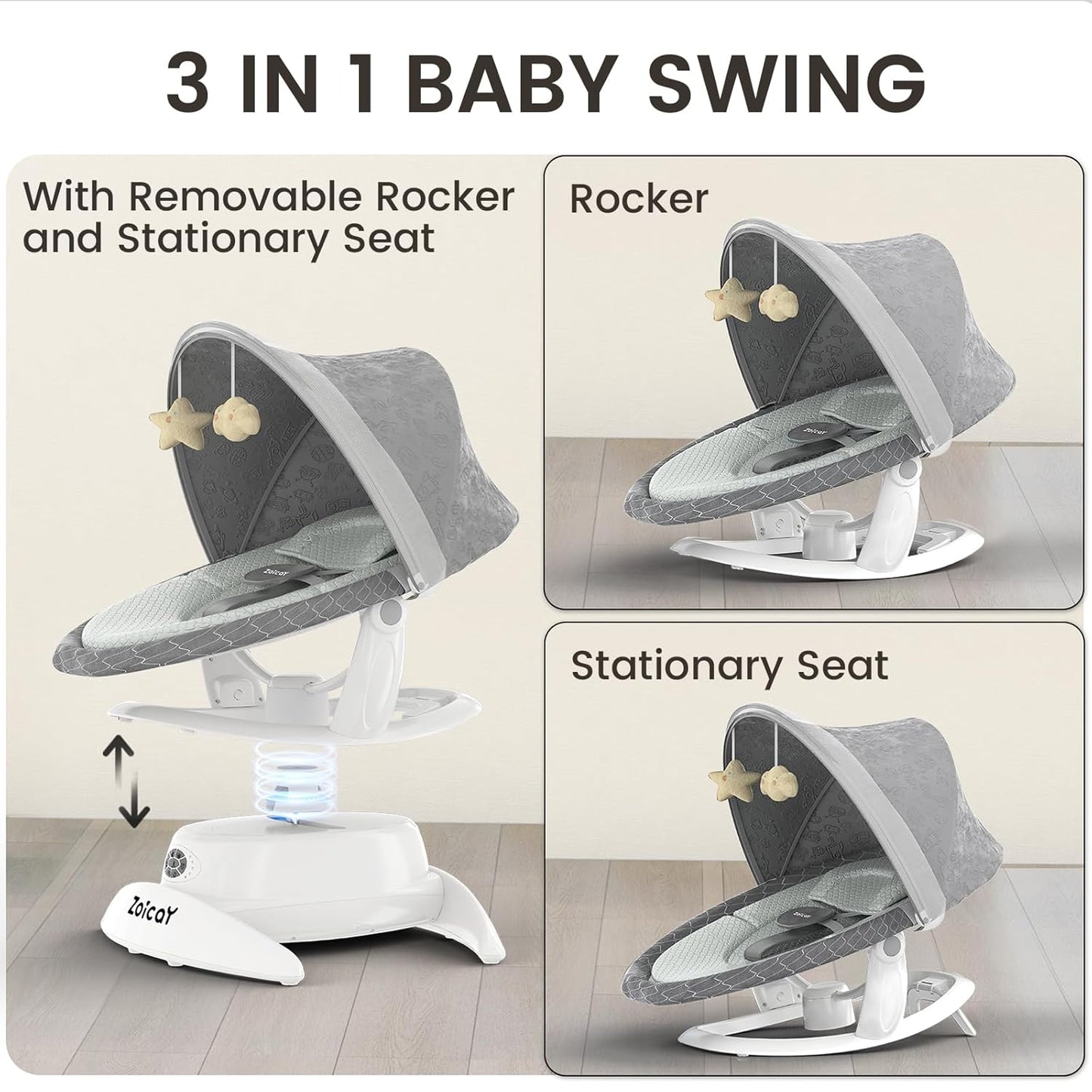 Zoicay 3-in-1 Baby Swing TY666B-Gray