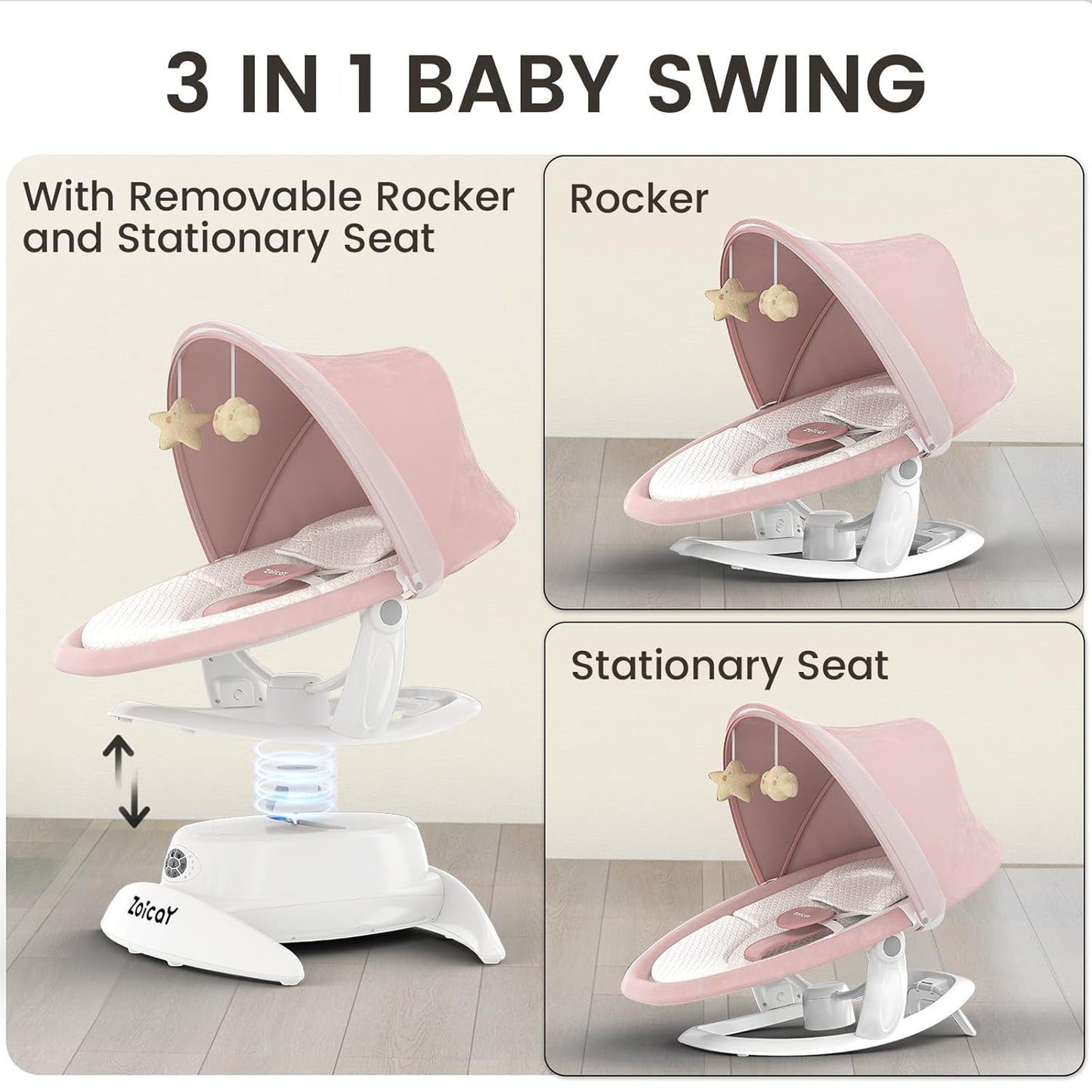 Zoicay 3-in-1 Baby Swing TY666B-Pink