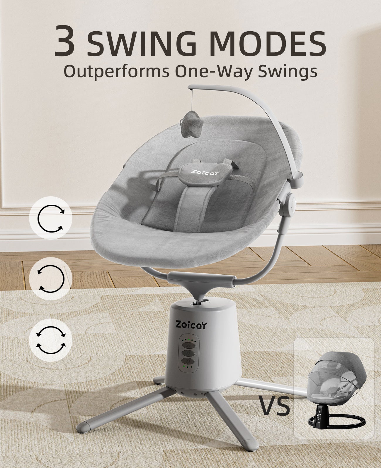 Zoicay Portable Baby Swing - S3000 Gray
