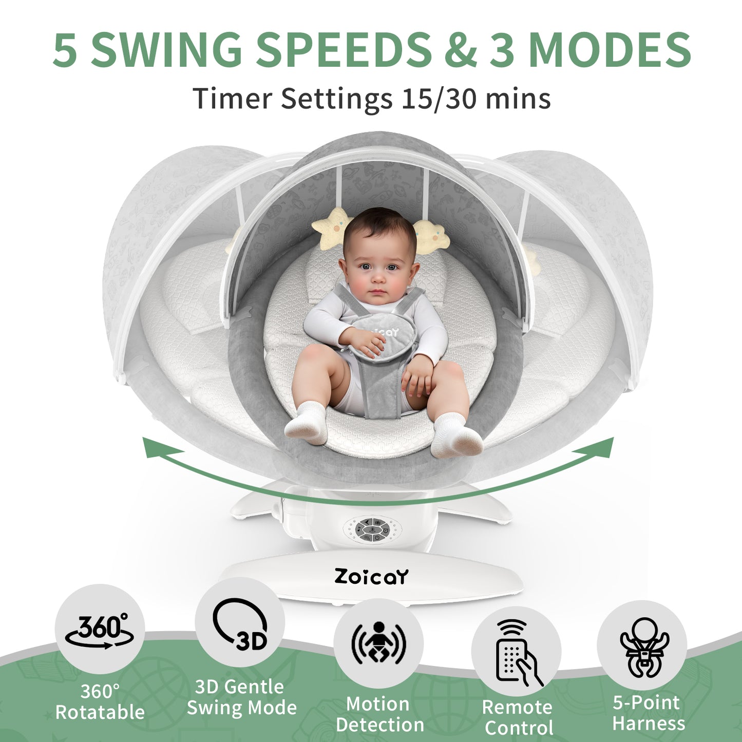 Zoicay 3-in-1 Baby Swing TY666B-White