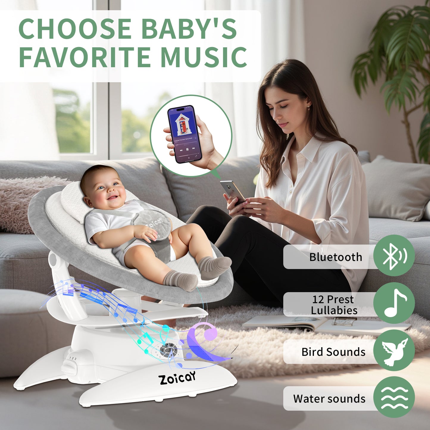 Zoicay 3-in-1 Baby Swing TY666B-White