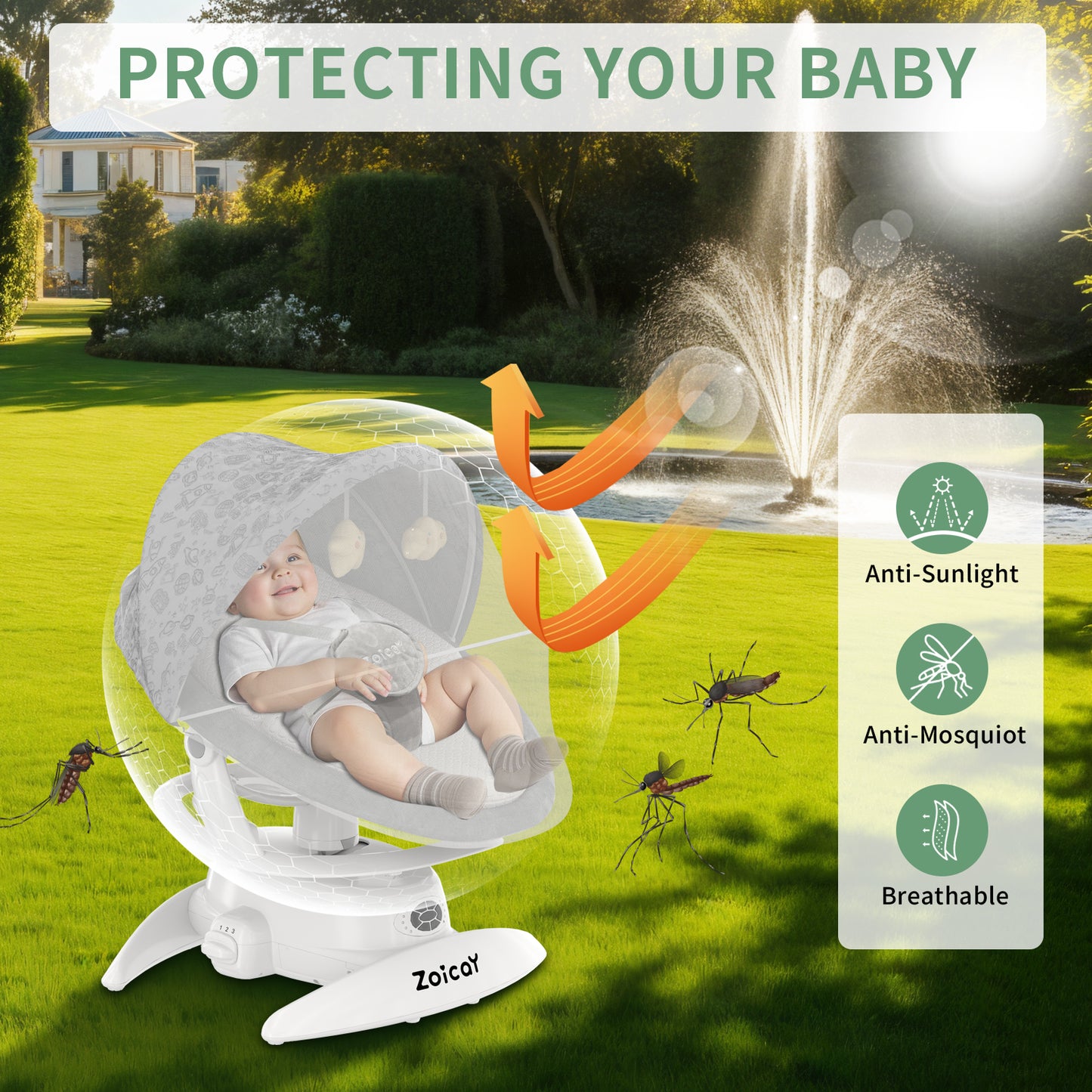 Zoicay 3-in-1 Baby Swing TY666B-White