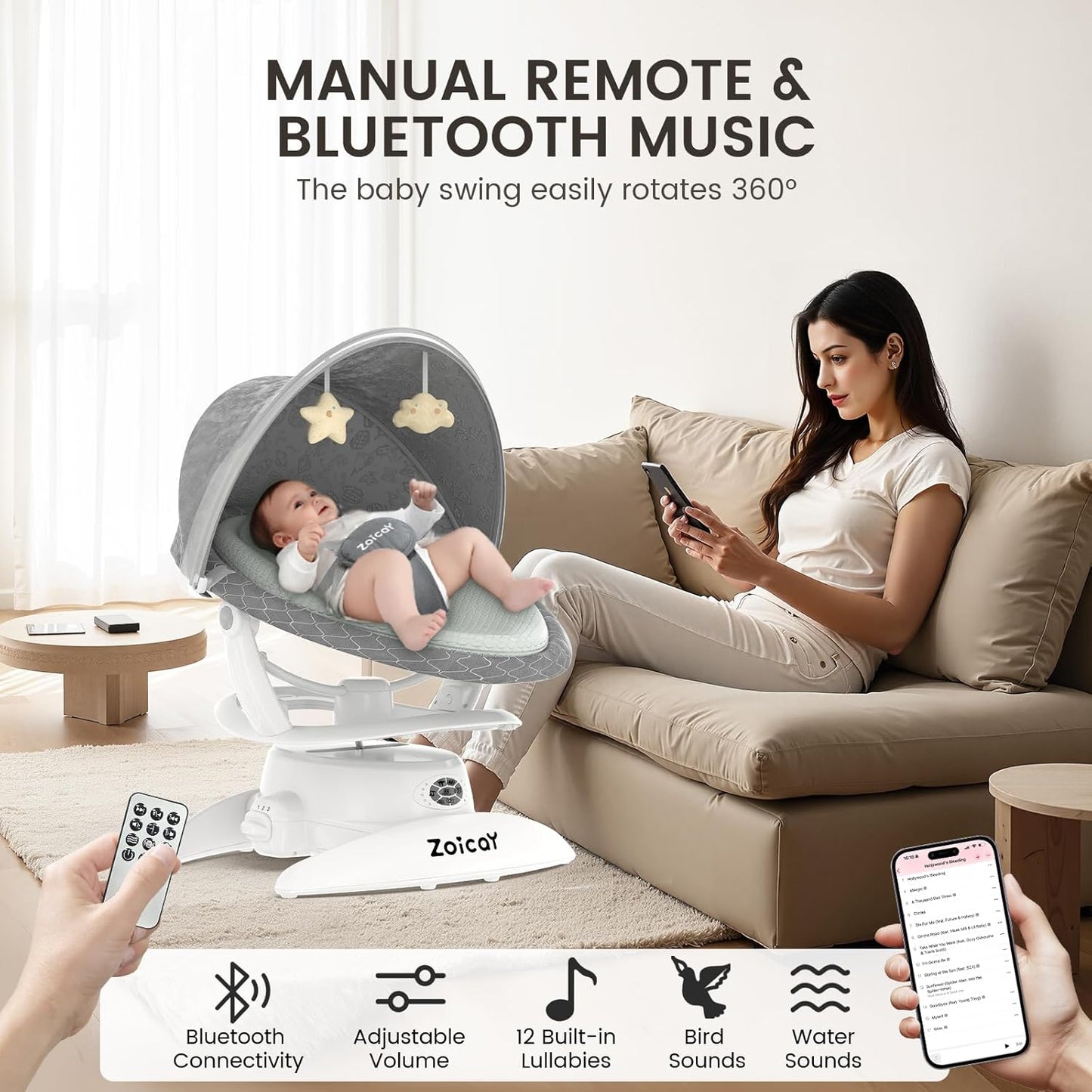 Zoicay 3-in-1 Baby Swing TY666B-Gray