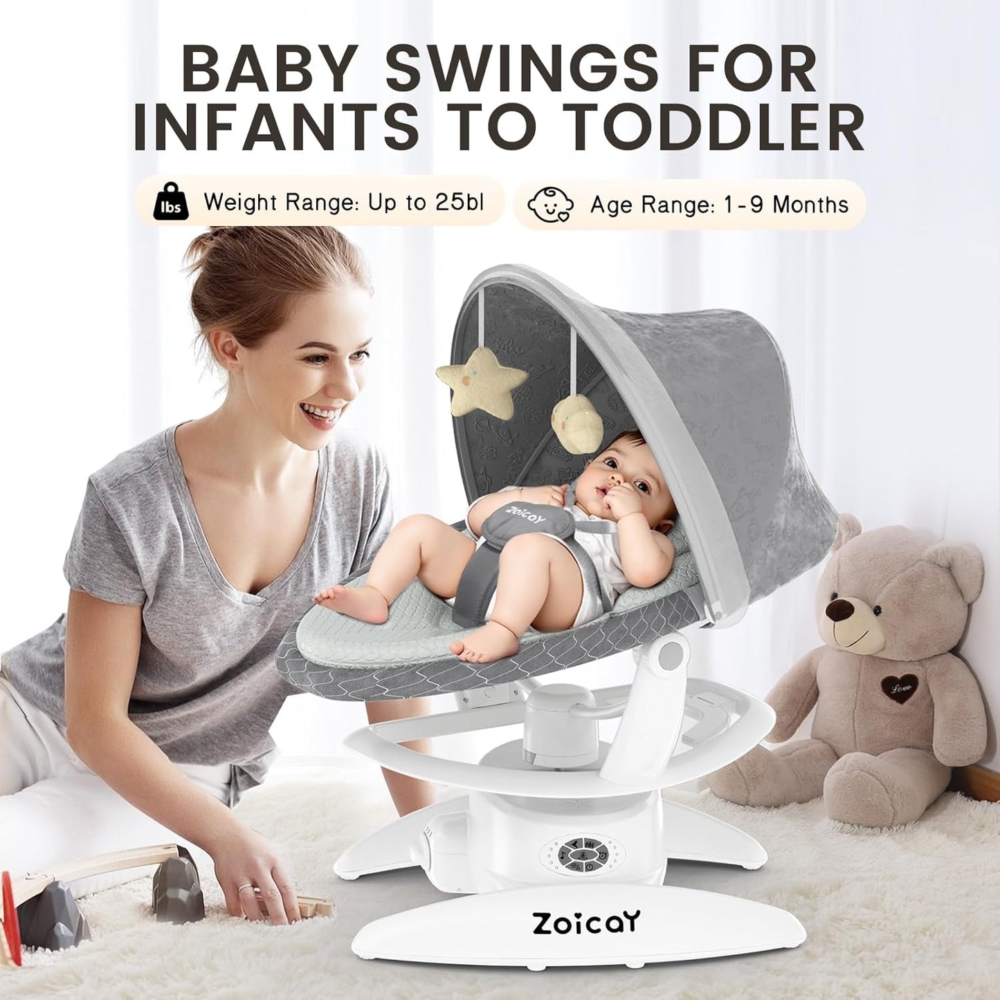 Zoicay 3-in-1 Baby Swing TY666B-Gray