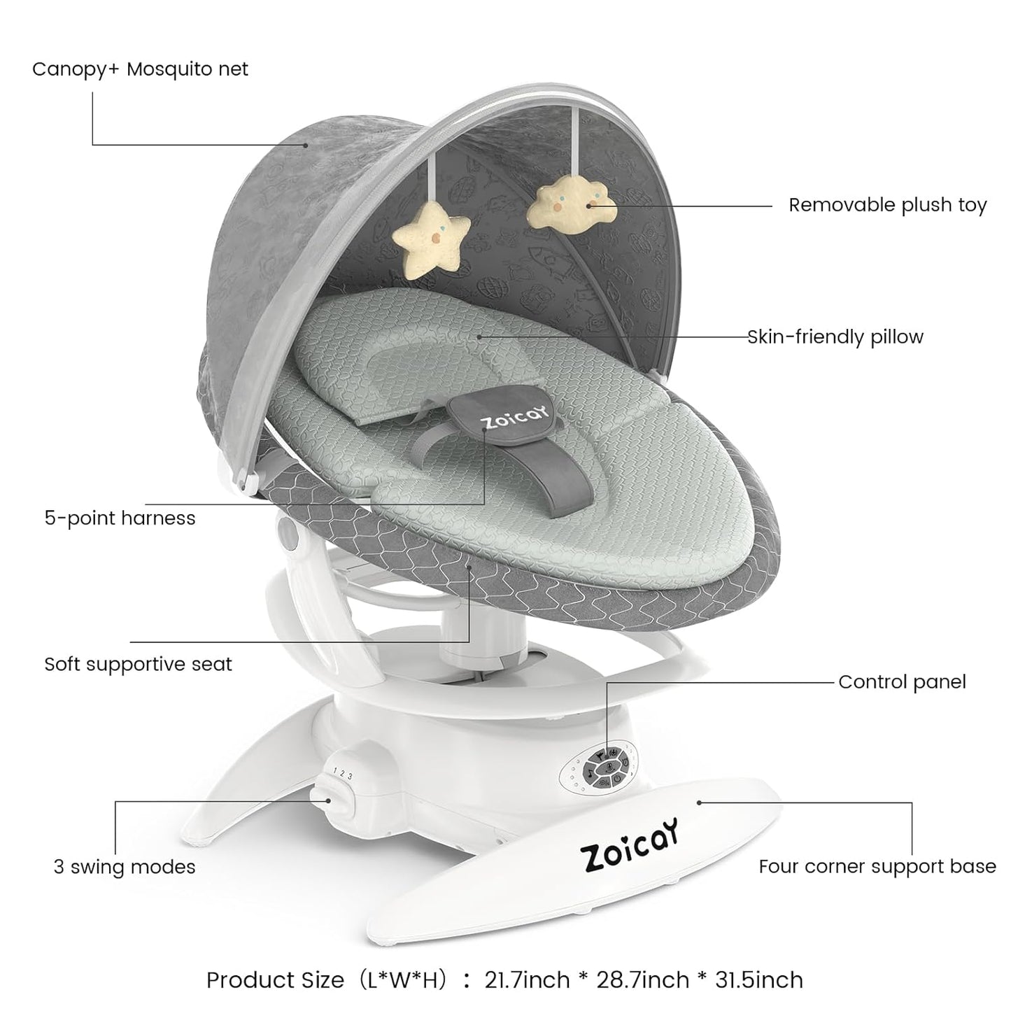 Zoicay 3-in-1 Baby Swing TY666B-Gray