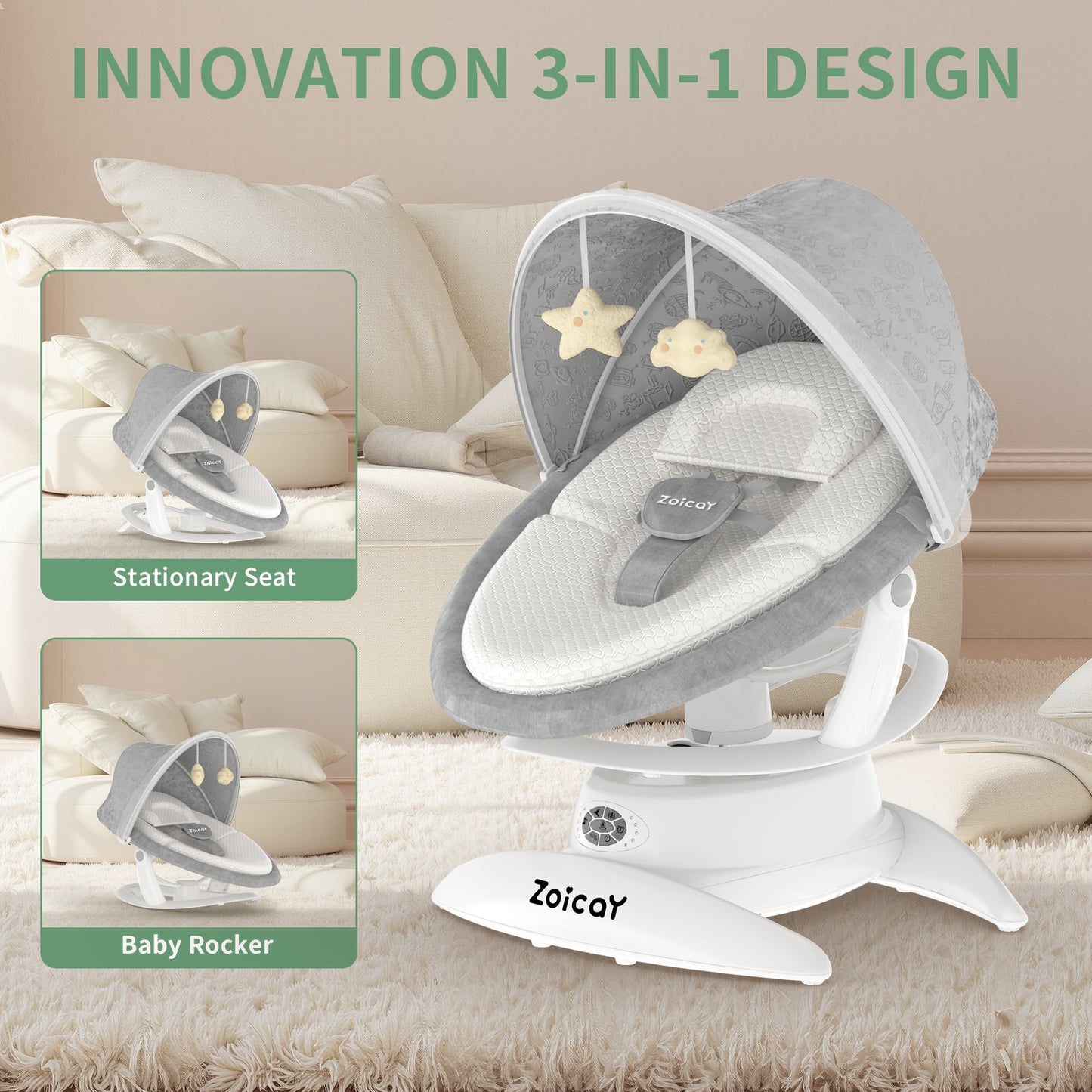 Zoicay 3-in-1 Baby Swing TY666B-White