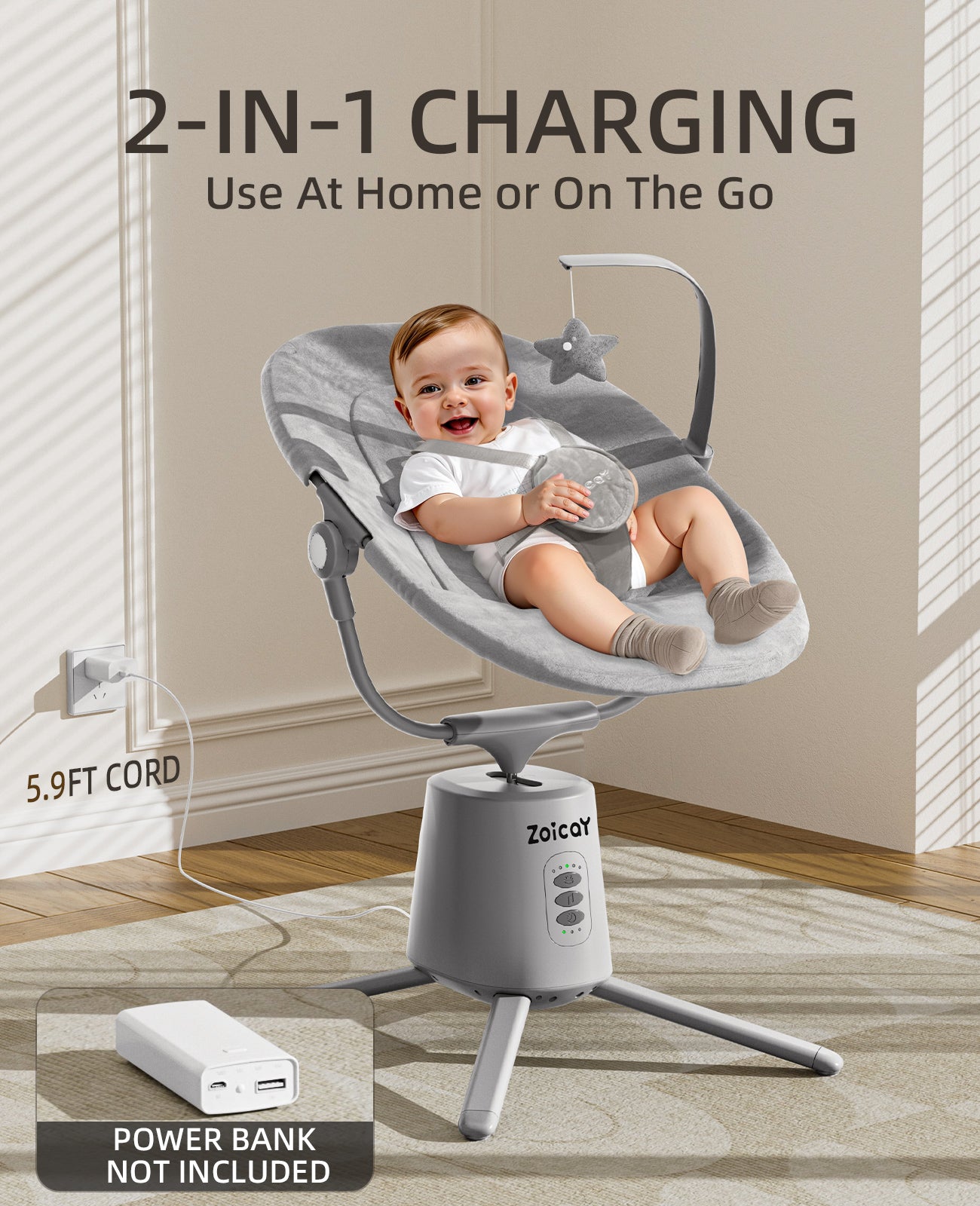 Zoicay Portable Baby Swing - S3000 Gray